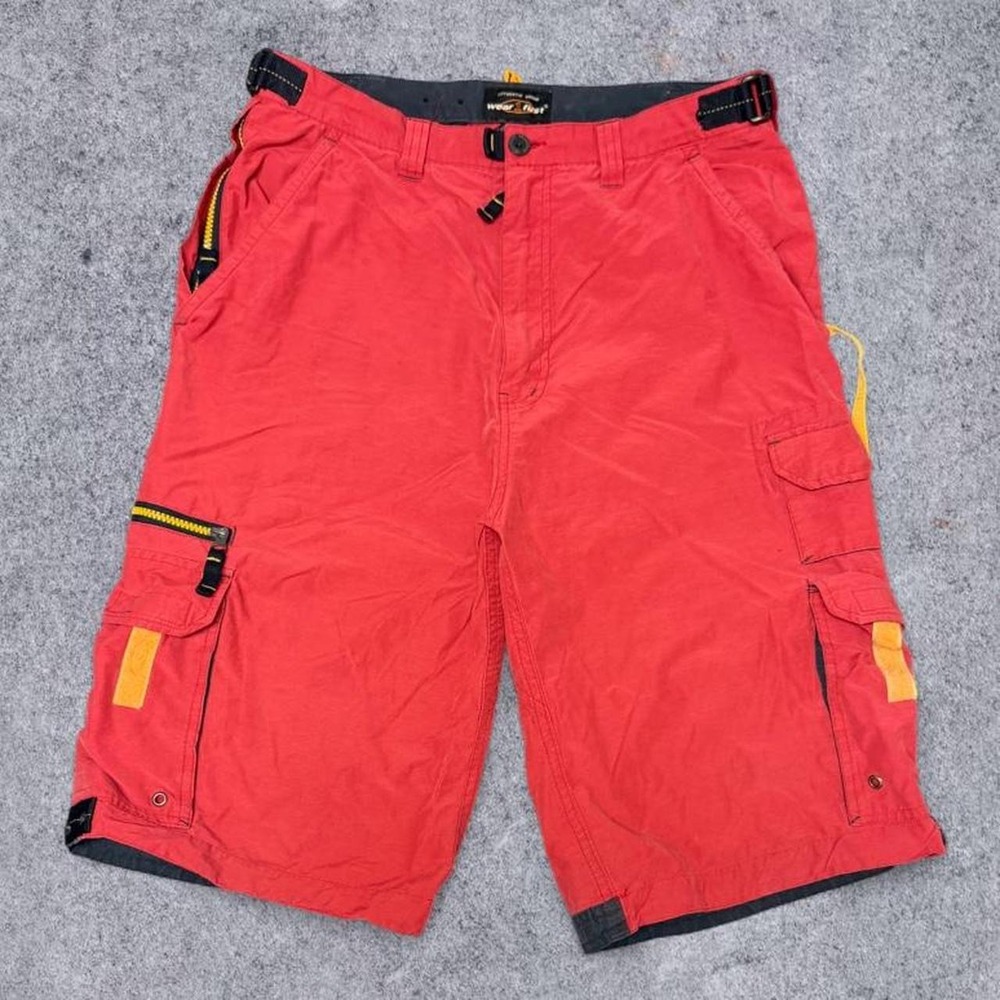 Wear First Mens Y2K Tactical Baggy Cargo Shorts Red Skate Gorpcore Size 30